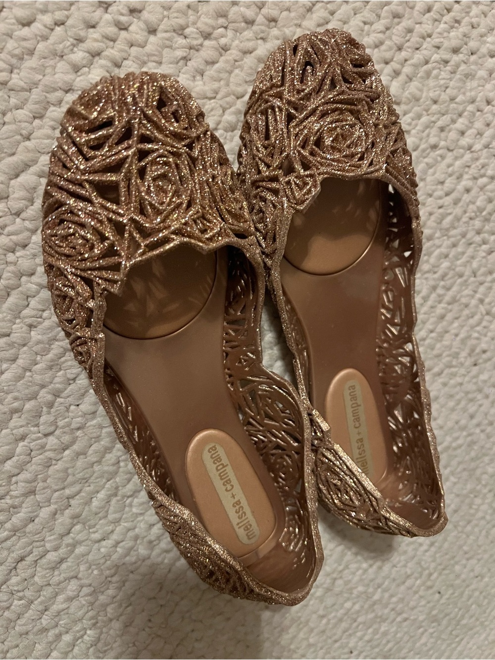 Melissa Glitter Rose Cutout Flats in Metallic Bronze